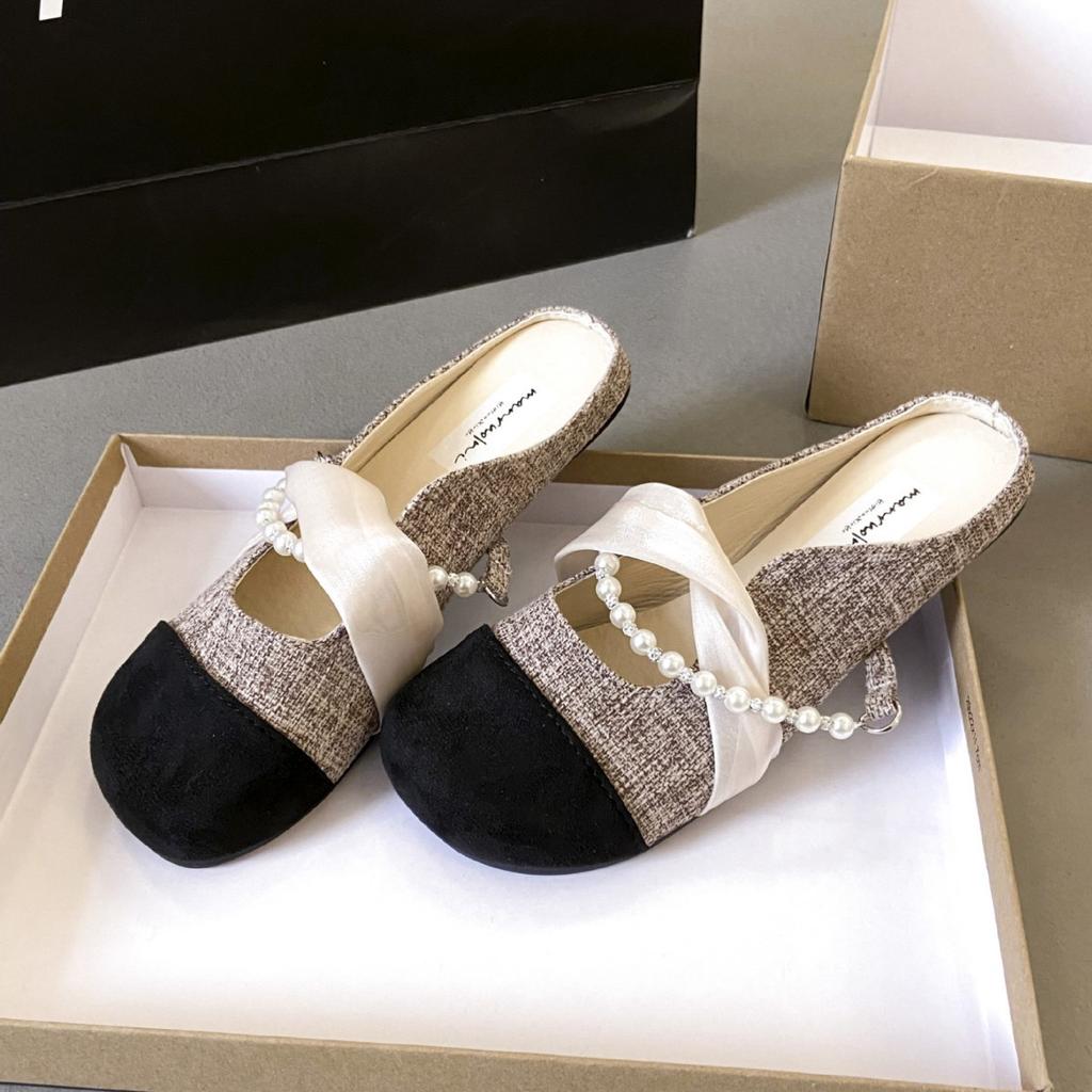 Xiaoxiang bag head half slippers women's summer wear new temperament color matching flat shoes