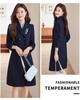 Women's Dark Blue Wool Tweed Long Coat - Chic Autumn/Winter Workwear