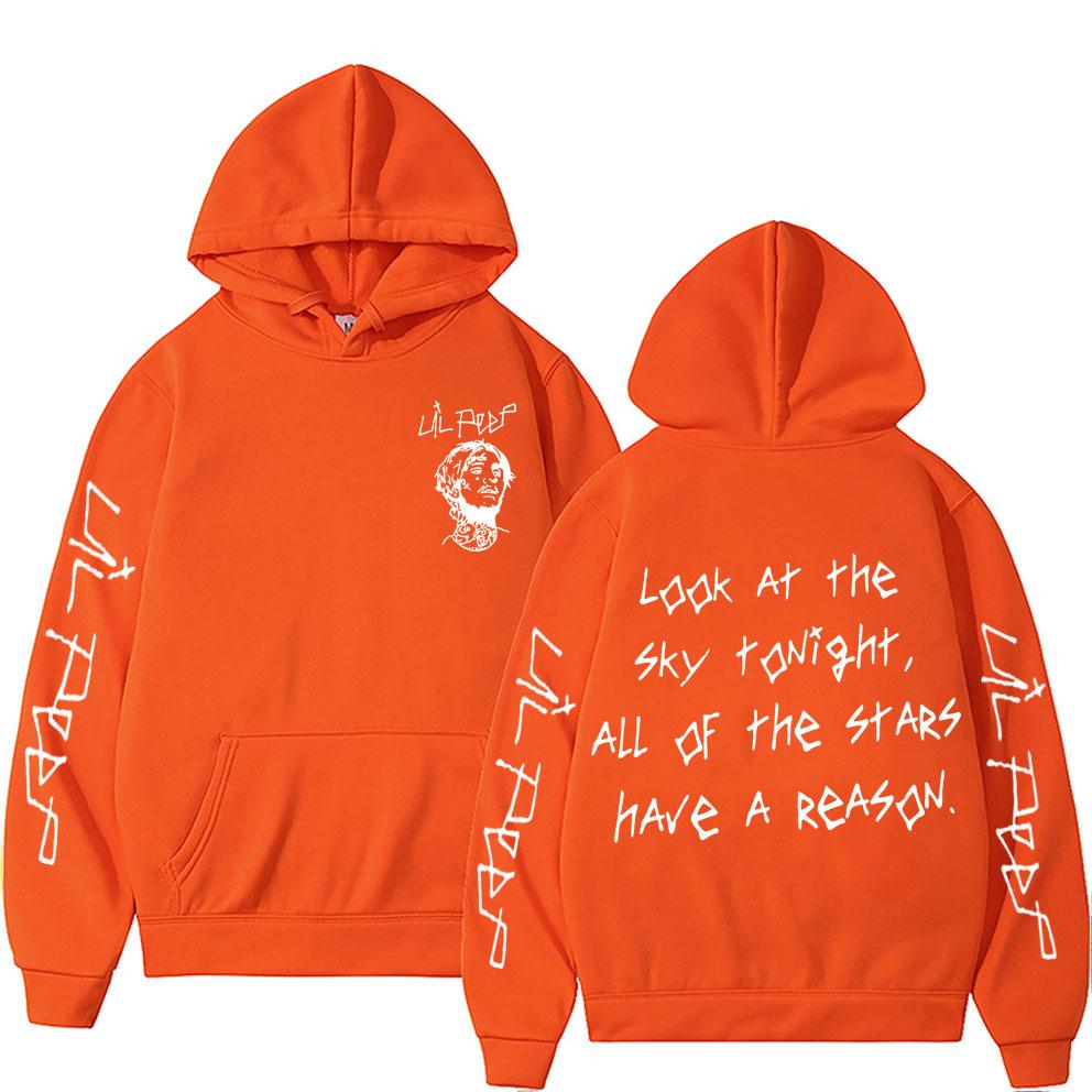 

Худі з принтом репера Lil Peep Look At The Sky Tonight All of The Stars Have A Reason для чоловіків та жінок, хіп-хоп, оверсайз, світшот 2XL помаранчевий