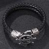 Black Retro Woven Leather Bracelet with Stainless Steel Anchor