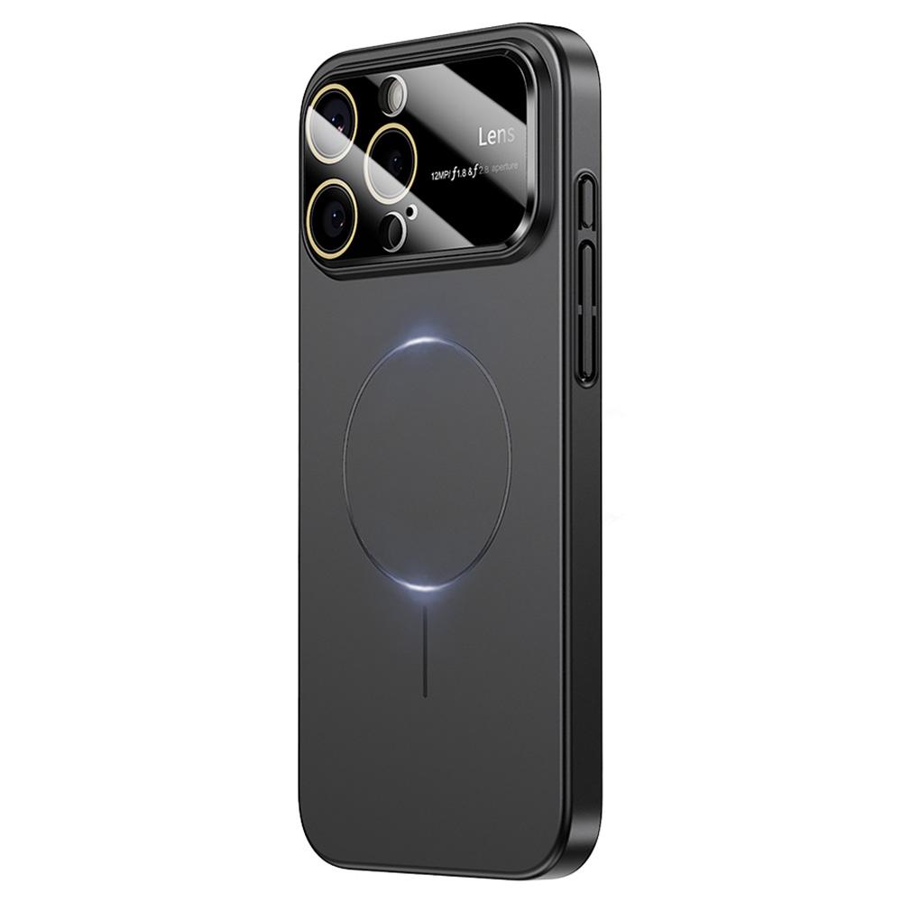 For iPhone 16 Pro Magnetic Case Large View Window Matte PC Phone Back Cover with Lens Film