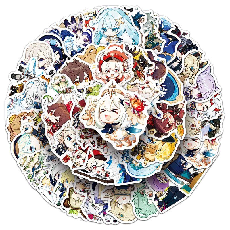 50pcs Cute Genshin Impact Stickers For Laptop Anime Game Decals Luggage Guitar Skateboard Stationery Children'S Sticker Perfect Toy