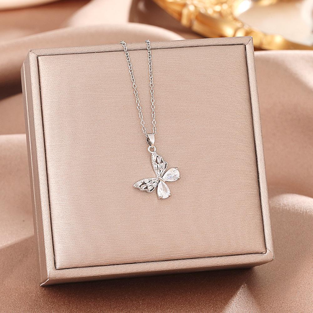 Women's Silver Titanium Steel Necklace with Micro-Inlaid Zircon - Elegant, Durable Clavicle Chain Jewelry
