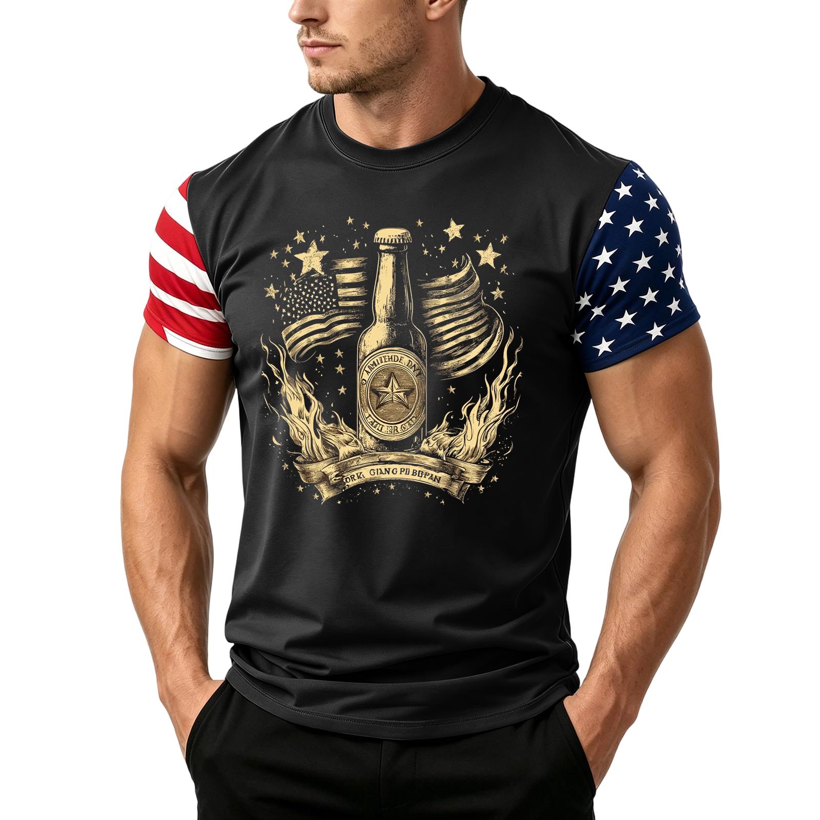 

Men s Loose Fit Short Sleeve T Shirt Summer Casual Daily Wear Patriotic Flag Print Tee for Father Day and Independence Day XL чорний