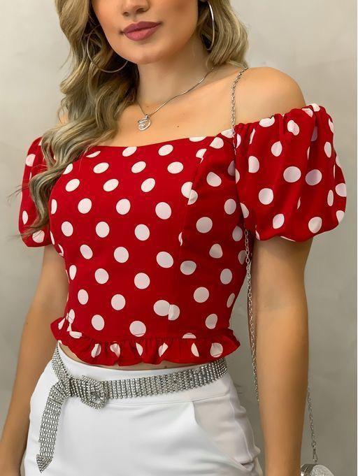 

Женская креповая блузка с воротником Мадонна в горошек 2XL-3XL