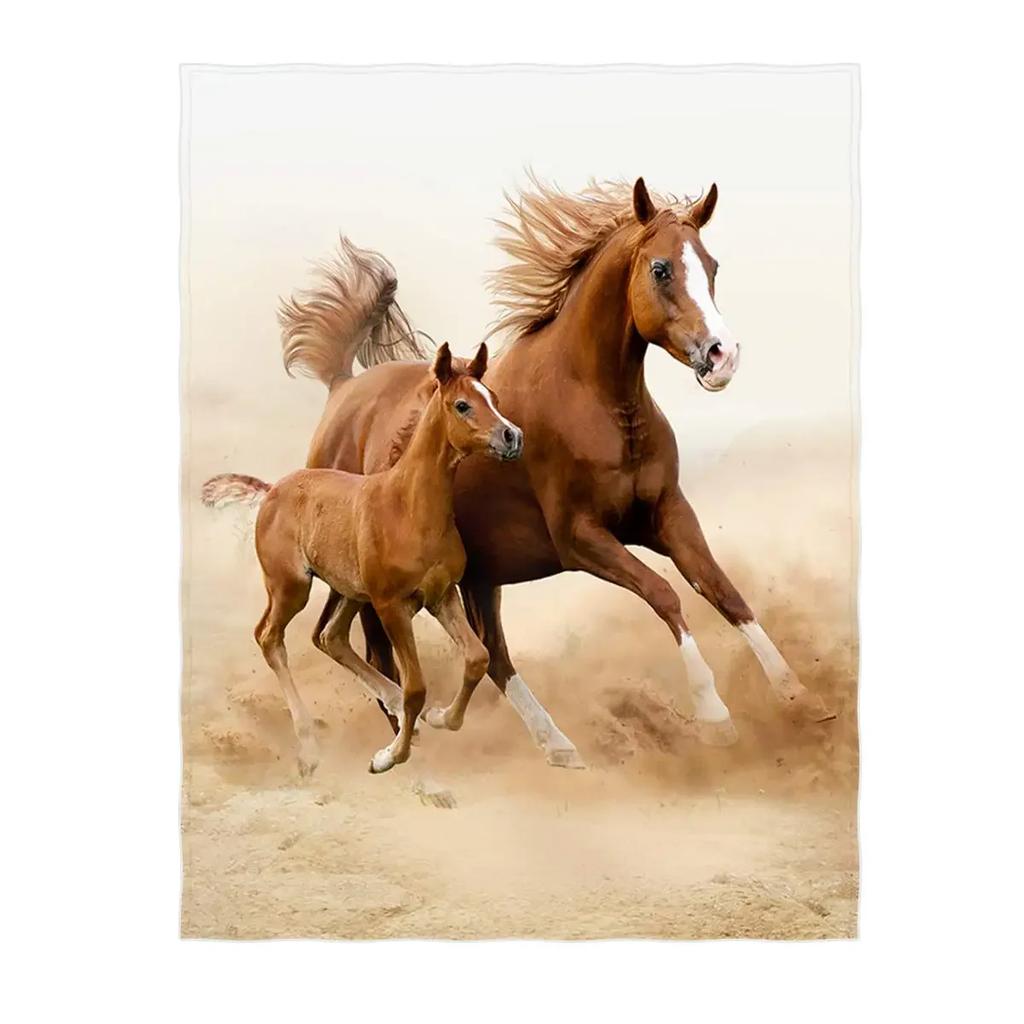 Horses Blankets Coral Fleece Plush Summer Nature Wild Animals Portable Lightweight Throw Blankets for Home Car Bedspreads