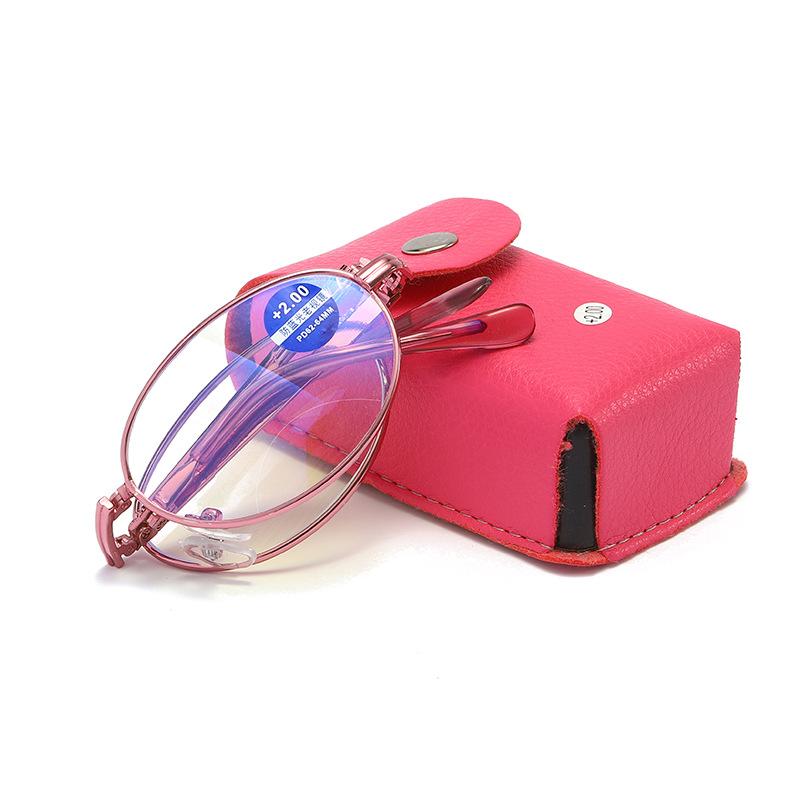 

Bifocal Reading Glasses Folding Presbyopic Glasses Women Metal Frame With Box Glasses Pink Portable Anti Blue Light Eyeglasses +1.0