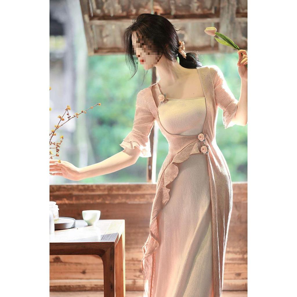 2026 Schickes Retro Chinesischer Stil Damen Frühling/Herbst Langes Kleid