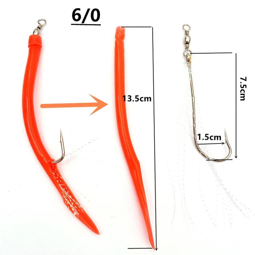 6Pcs CodfishFishing Eel Tube Jig Bait Shank Offset Hook Barbed Octopus Hook