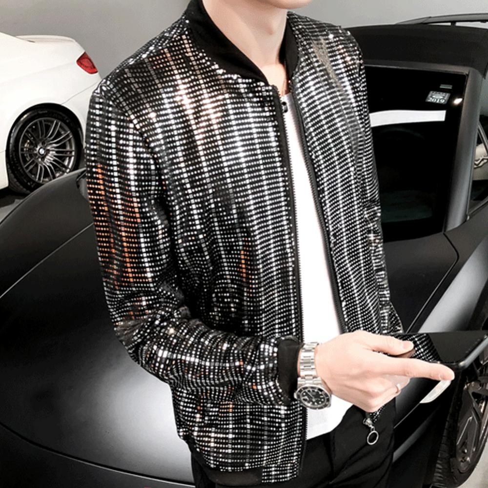 Men's Sequin Glitter Zipper Jacket Hip Hop Nightclub Stage Street Jacket