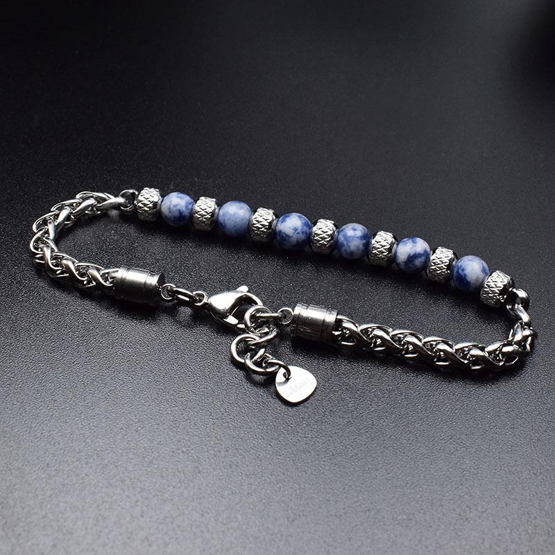 Noter Stainless Steel Braelet Men Adjustable Chain Link Braclet Homme 6mm Natural Sodalite Onyx Tiger Eyes Braslet Pulsera Gift