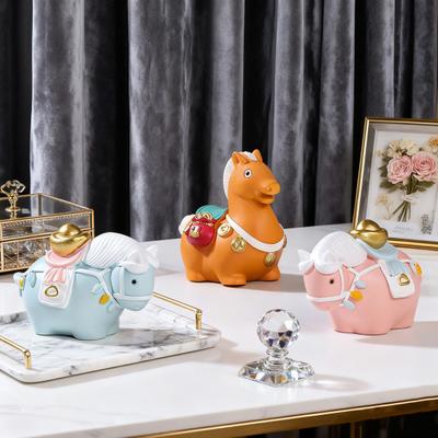 Yousheng Cartoon Horse Figurine Bring Fortune Fat Lucky Pony Statue Resin Animal Sculpture Year of Horse New Year Decoration Ornament Gift