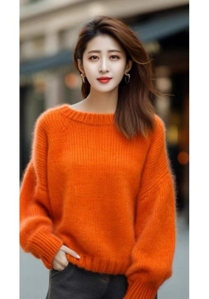 Cozy Retro Pumpkin Orange Sweater – Soft, Stylish, and Slimming Knit Pullover for Autumn and Winter