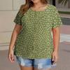 Plus Size Women's Fashion Casual Vintage Printed O-Neck Short Sleeve Button T-Shirt Top