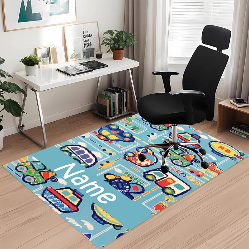 Custom Name Cute Cars Printed Carpet, for Office Chair Living Room Bedroom Kitchen Room Decor Gifts.