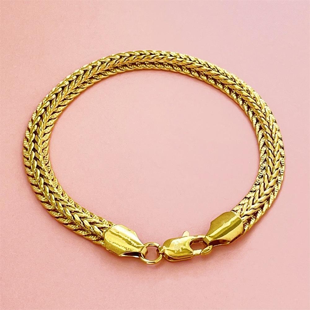 6mm Gold Plated Dragon Bone Chain Bracelet 24K Gold Plated Braided Chain Lobster Clasp