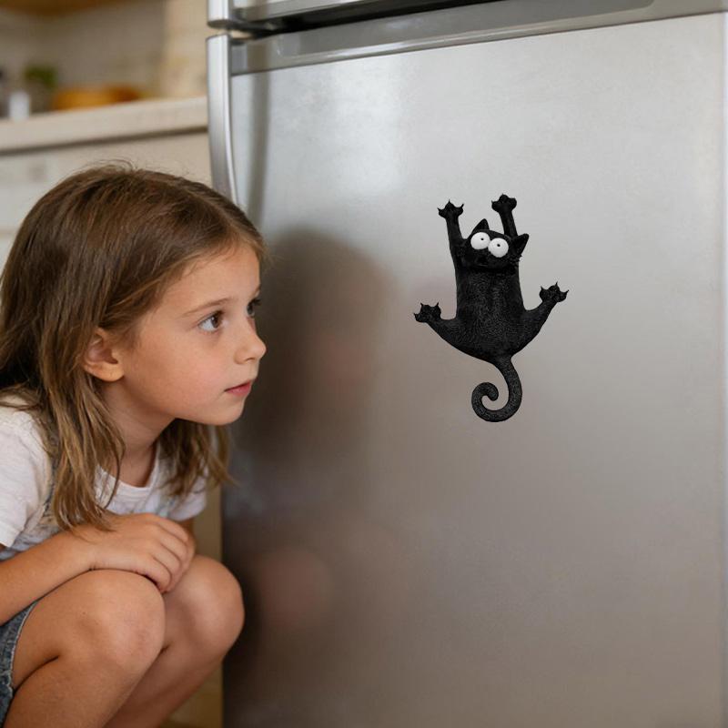 Süßer Schwarzer Katzenmagnet Kühlschrankmagnet Cartoon "Halt durch, Kühlschrankkatze" Aufkleber Haken Für Po Memo Kühlschrank DIY Dekor