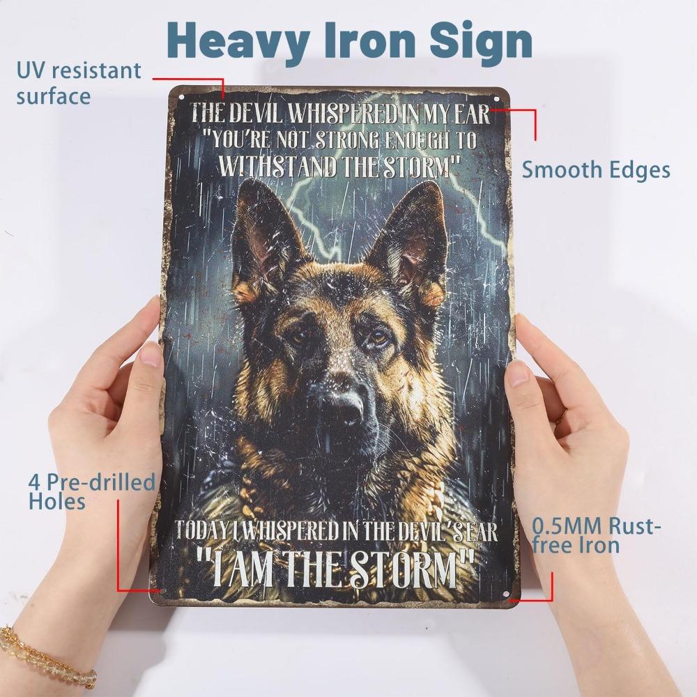 GLOBLELAND German Shepherd Tin Sign - "Ich Bin Der Sturm" Black Dog Vintage Metal Wall Decor
