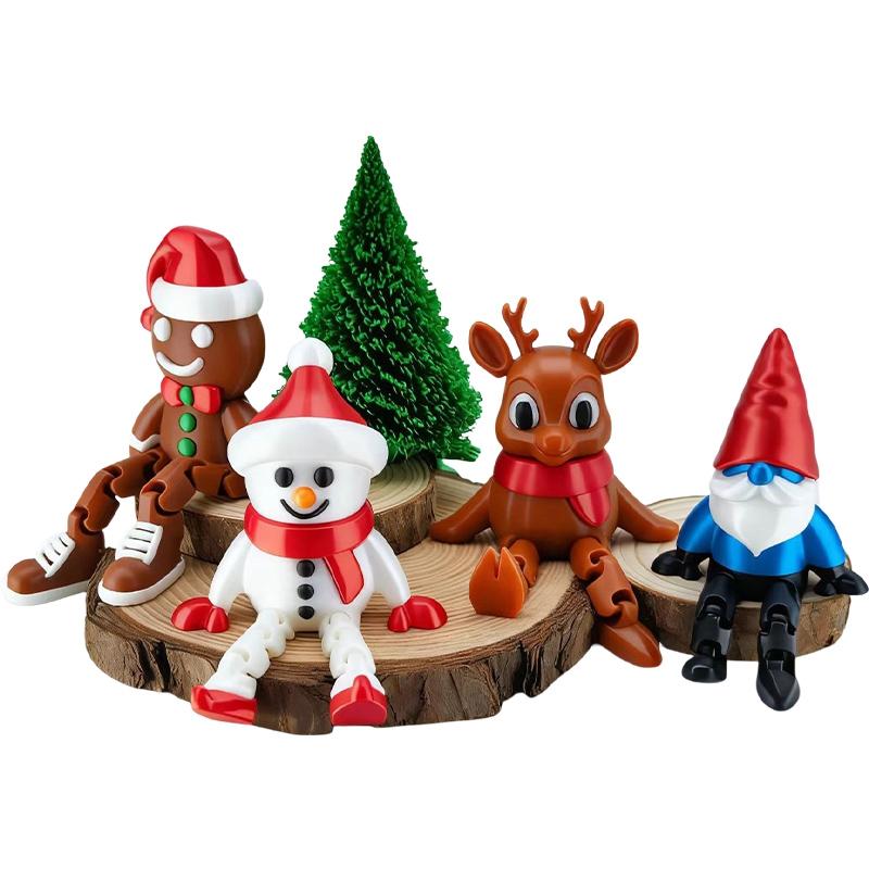 3D Printed Christmas Tree Movable Santa Claus Snowman Desktop Ornament New Year Christmas Decorations Crafts Children Gift