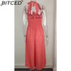 BITCED Summer Women's Fashionable Elegant Wide-Strap Halter Neck Backless Dress