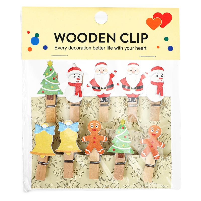 10 ks vánoční dřevěné spony Domácí závěsné foto nástěnné dekorace DIY ručně vyráběné výrobky 2025 novoroční party potřeby Navidad dětský dárek