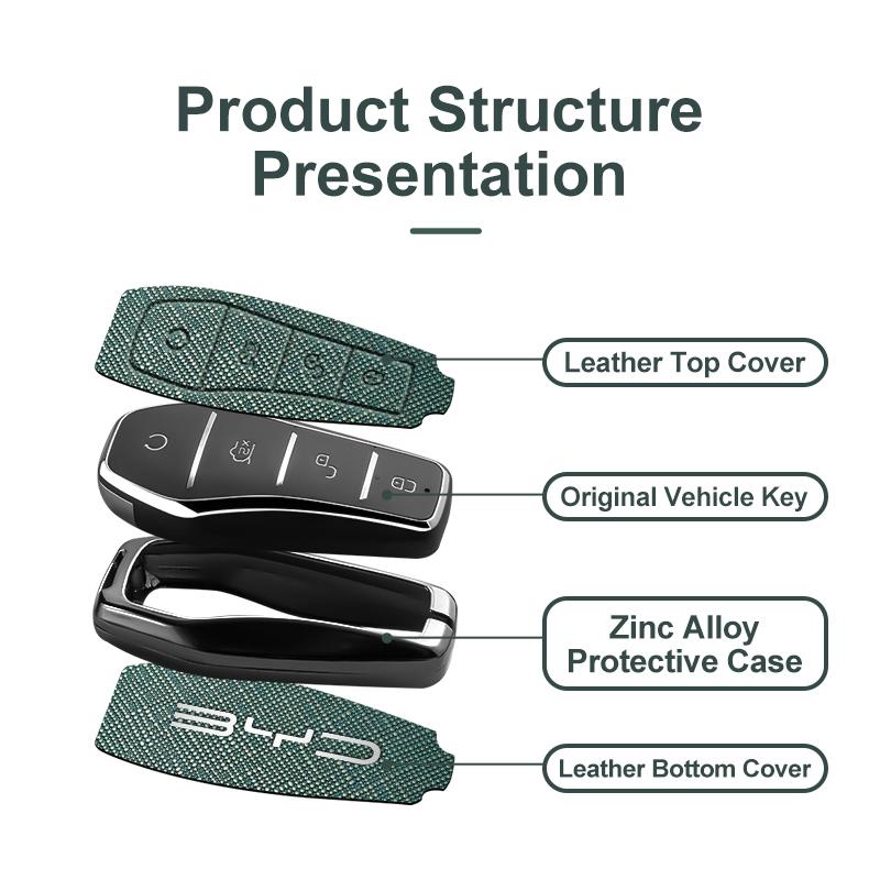 Metal Leather Car Key Case Protection Cover for BYD Atto 3 Song Plus Seal Han EV Dolphin Qin Plus U Dmi Yuan Pro Car Accessories