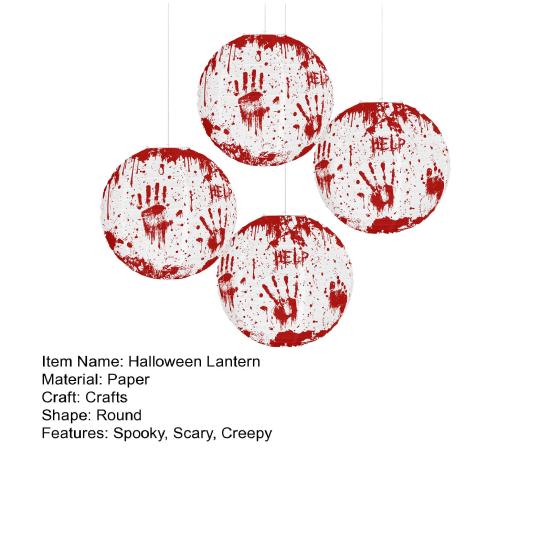 Halloween Blood Handprint Paper Lantern Spooky Hanging Round Lantern for Parties Haunted Houses Home Decoration