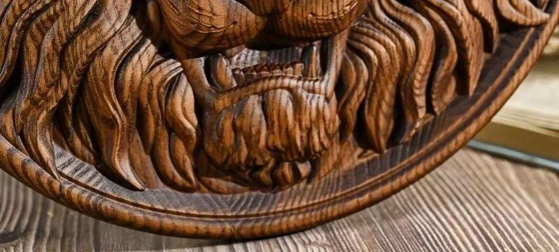 Vintage Wood Carving Animal Lion Head Crafts Wall Hanging Plaque, Retro Carving Home Decor
