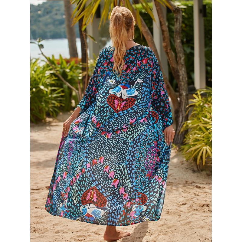Plus Size Women's Print Bikini Sunblock Beach Holiday Cardigan Beach Cover Up
