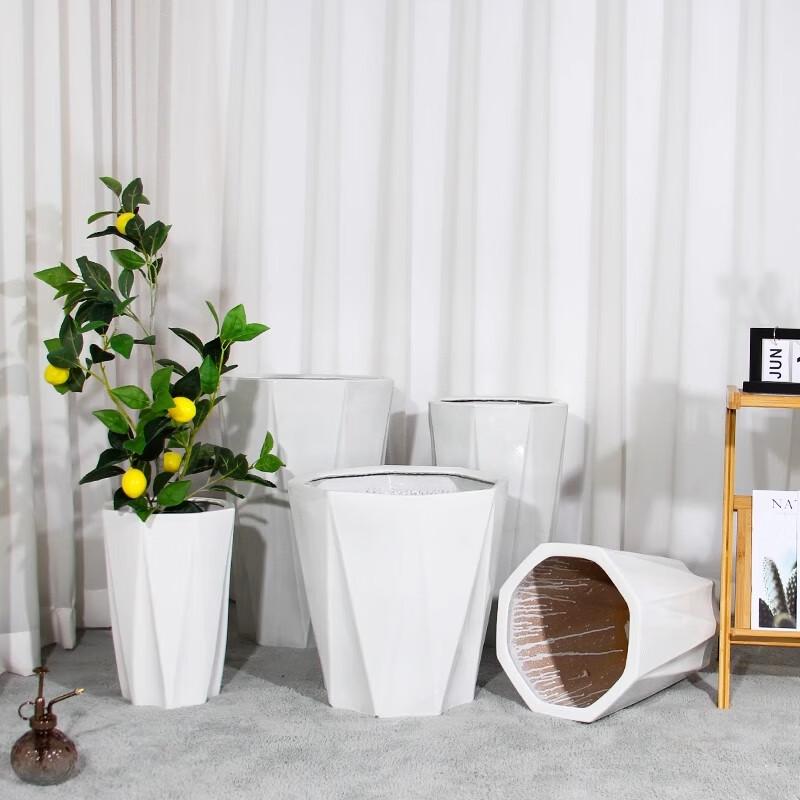 Large Octagonal Low-Profile Ceramic Flower Pot