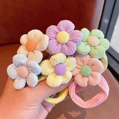 6 Stück Kinder Süßes Schleifen Haargummi Mode Mehrfarbige Blumen Haarbänder Für Frauen Mädchen Hohe Elastizität Süßer Pferdeschwanz Haarkranz