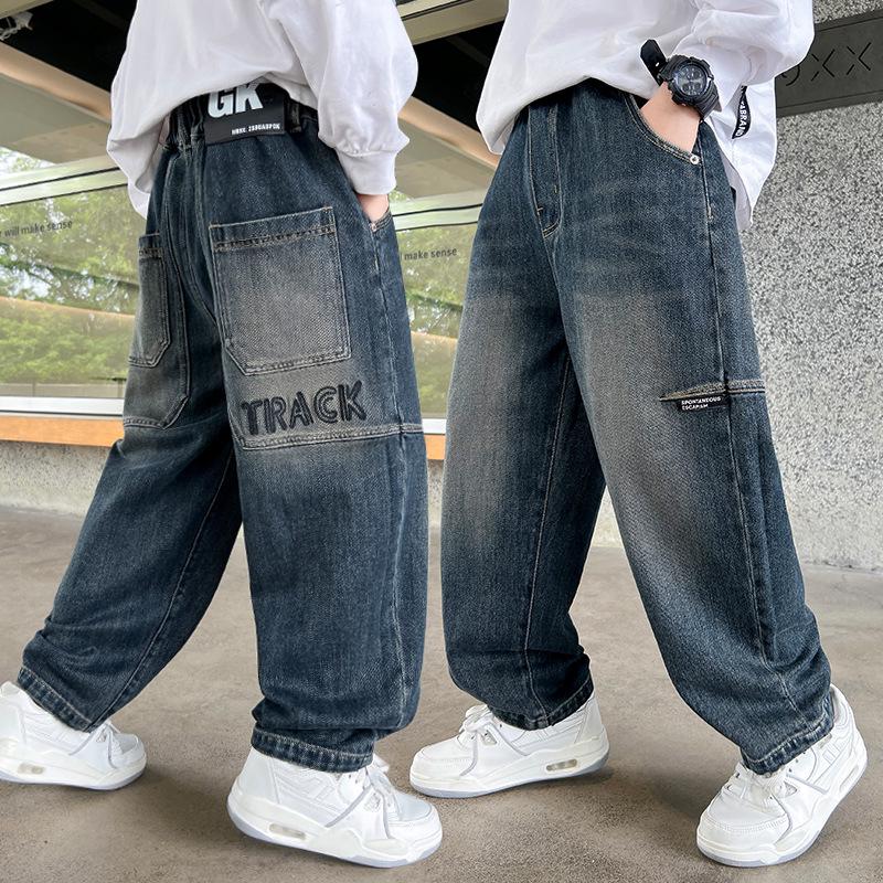 Boys' Fleece-Lined Casual Jeans - Autumn/Winter 2025 Trendy Style for Middle and Big Kids