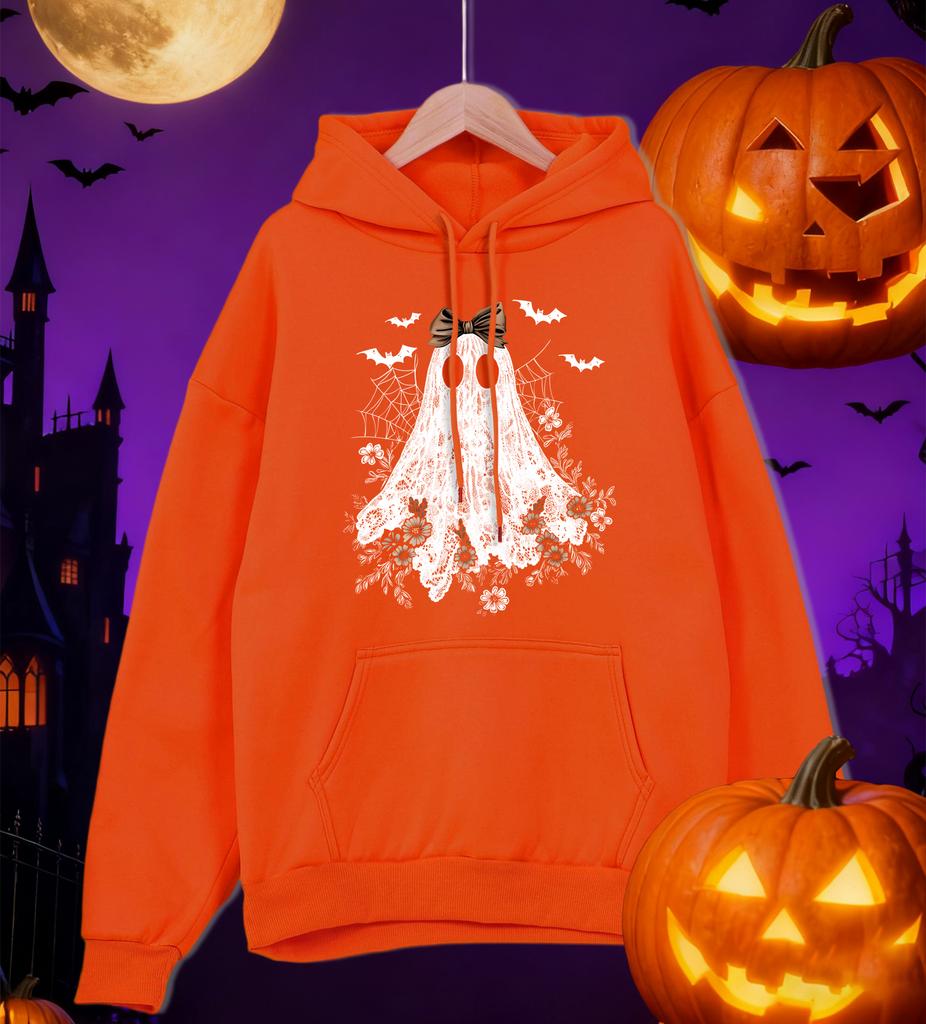 Happy Halloween Flowers Ghost Pattern Men Hoodies Hip Hop Pocket Hoody Street Autumn Sportswears Fleece All-Match Man Clothes