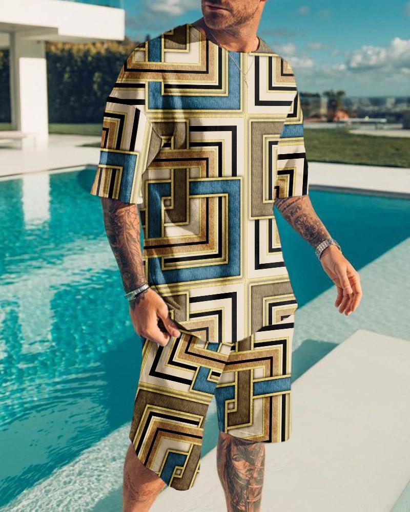 Tendință la modă de vară, costum pentru bărbați, cu model în dungi, imprimat 3D, trening pentru jogging, set de tricouri cu mânecă scurtă, haine de stradă pentru bărbați