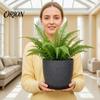 Large Resin Plant Containers Modern Pot with Saucer, Gray Flower Indoor Planters for Plants Drainage Holes, Stone-Look Planter Outdoor Minimalist Pots