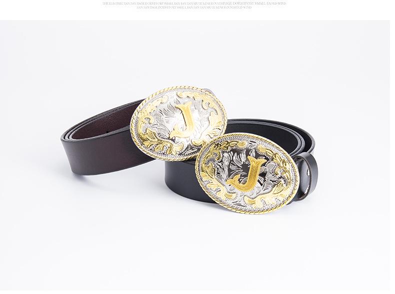Men's Retro Full-Grain Leather Wide Belt with Ethnic Letter H Design