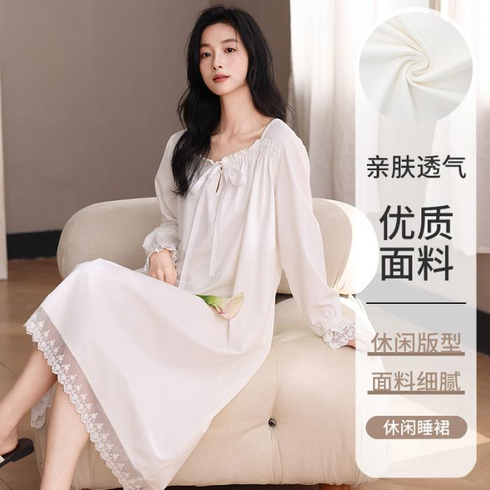 A single drive DNU imitation cotton crepe pajama women's spring and autumn long-sleeved lace dress women's home