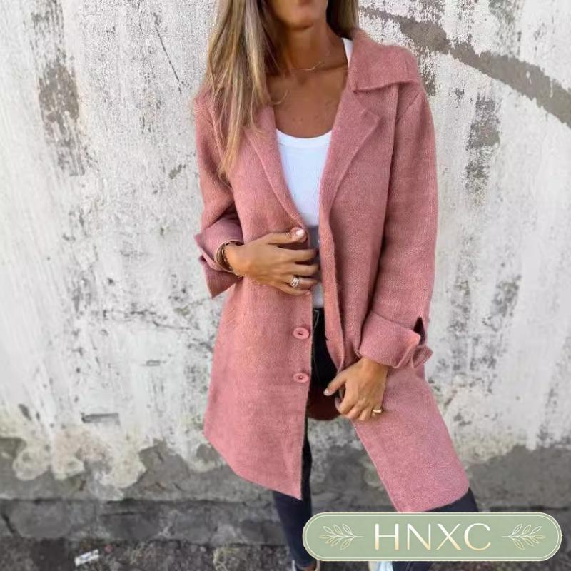 HNXC Women's Long Sleeve Lapel Collar Vintage Casual Solid Color Print Autumn Winter Jackets & Coats Classic Exquisite