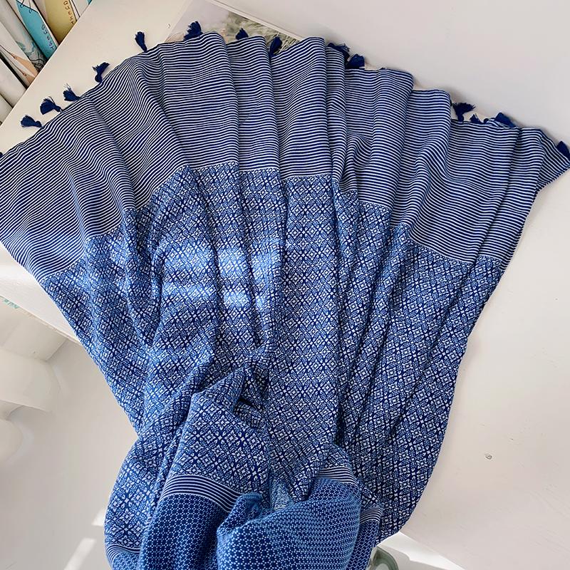 Fashion Tassel Viscose Scarf Plain Geometric Patchwork Beach Hijab Shawls And Wraps Female Foulard Echarpe Muslim Snood 180*90Cm