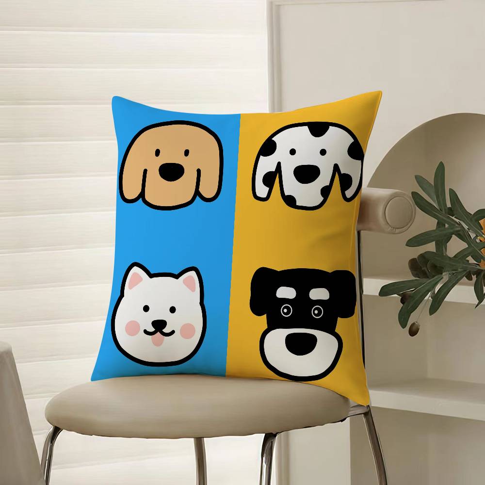 Four-Point Cute Cartoon Dog Pictures Pillow Case Comfort Sofa Bed Silky Elegant Invisible Zipper Decorative Cushion Cover