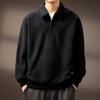 Men's High-End Half-Zip Corduroy Plush Hoodie: European Cotton, Ribbed Long Sleeve, Loose Fit, Autumn Polo Shirt.