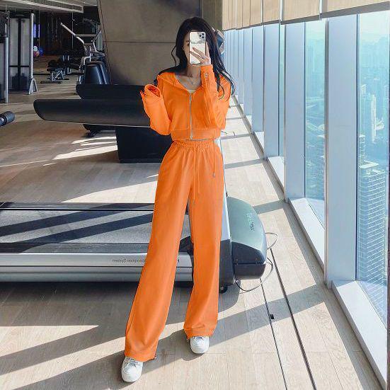 

Women s Petite Hooded Sweatshirt and Wide-Leg Pants Two-Piece Set for Spring/Autumn S (40-47.5 kg)