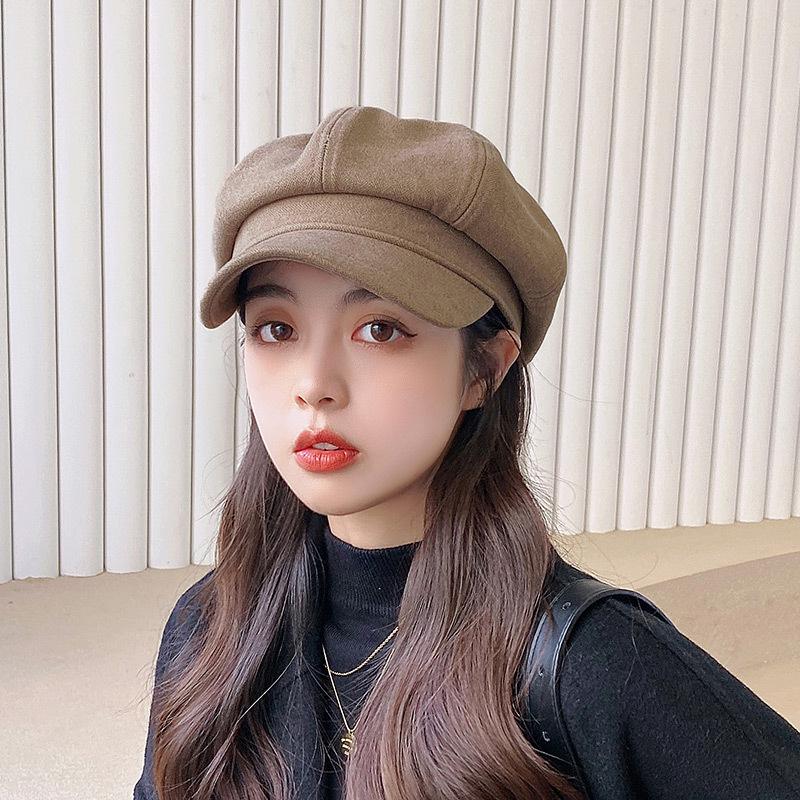 Cross-Border Wool Newsboy Beret: Autumn-Winter Korean Style, Versatile Solid Color, Trendy Japanese Duckbill Octagonal Hat