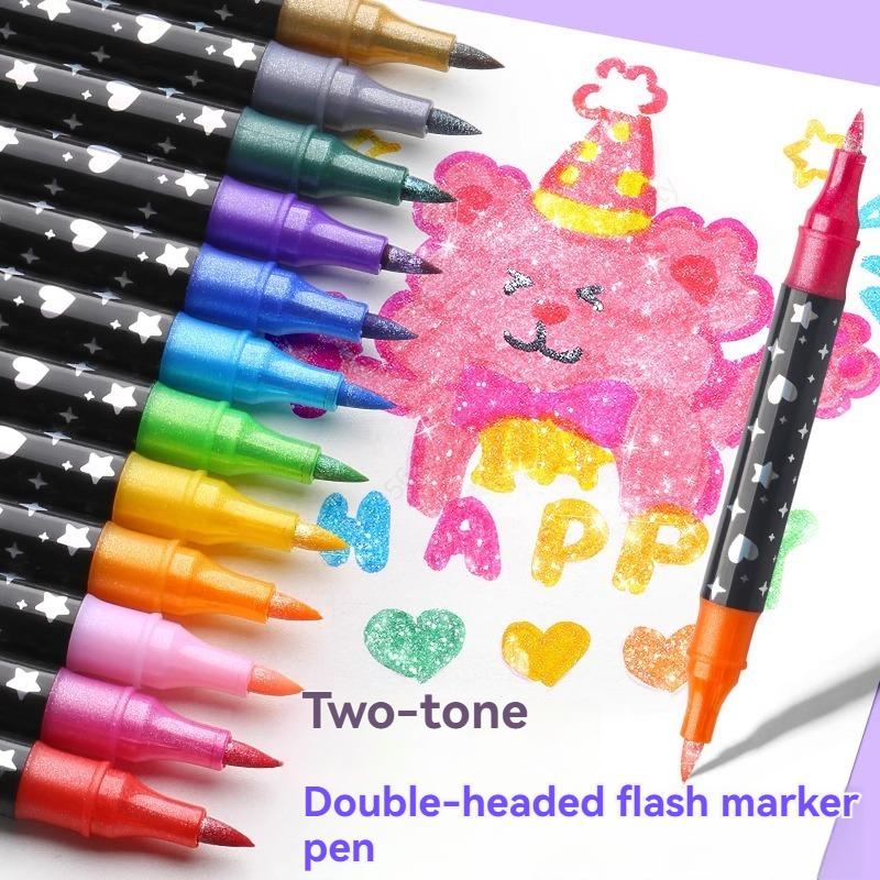 24/48/72/96 Colors Dual Brush Tip Glitter Art Markers Metallic Paint Marker Pens DIY Crafts Birthday Cards, Making Poster, Album