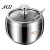 Refillable Condiment Jars 304 Stainless Steel Spice Jar Set, Seasoning Container with Glass Lid & Spoon, Rustproof Kitchen Salt Sugar