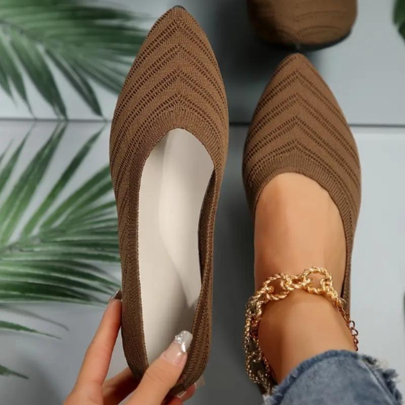 Women's Pointed Toe Flat Shoes, Solid Color Knitted Slip On Shoes, Casual Breathable Shoes
