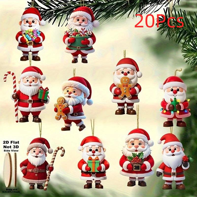 10/20/30Pcs Christmas Tree Decoration Christmas Wooden Gingerbread Man Santa Claus 2D Flat Pendant For Holiday Gift