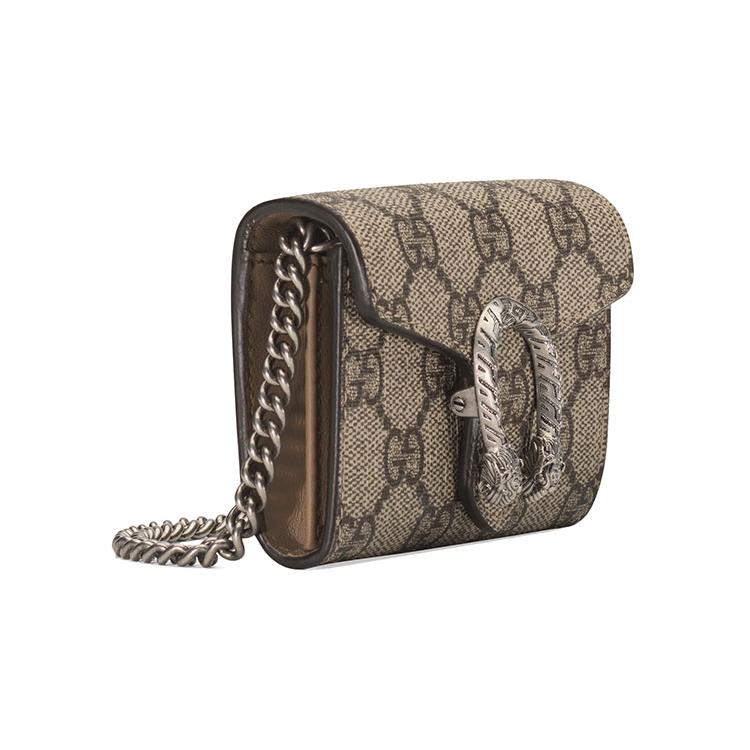 Gucci Borsa Dionysus in Tela con Manici in Pelle Portamonete Extra Mini da Donna Beige Ebano