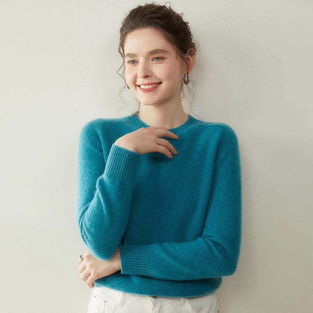 Damen Kaschmir Pullover mit Rundhalsausschnitt - Herbst/Winter Kollektion 2025, Sattelschulter, Verdickt, Uni-Farben, Lockere Passform, Figurschmeichelnde Strick-Basis.