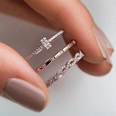 Zircon Joint Ring, Creative Cross Ring, Trendy Stackable Combination Ring.